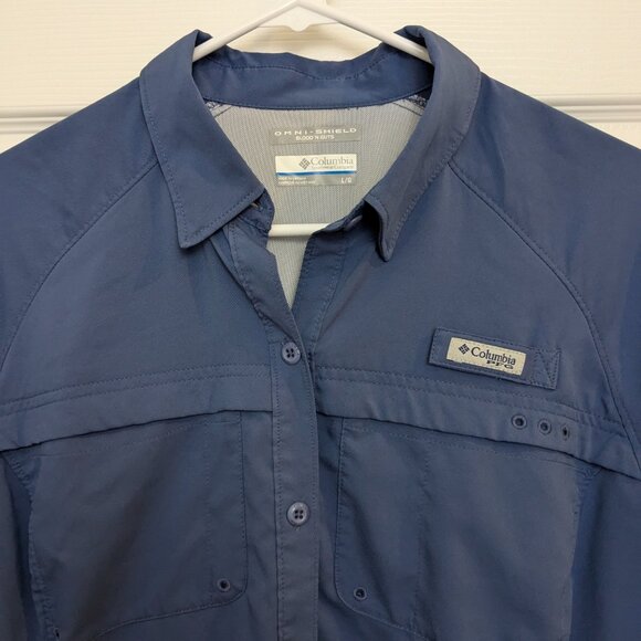 Columbia Omni-Shield PFG Blood and Guts Blue Long Sleeve Vented Fishing Shirt - Picture 3 of 14
